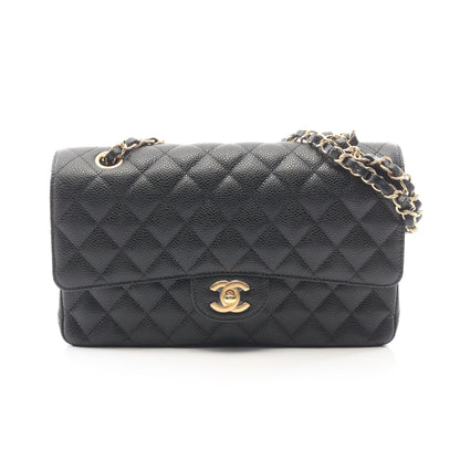 マトラッセ Wフラップ Wチェーンショルダーバッグ キャビアスキン ブラック ゴールド金具 シャネル バッグ CHANEL