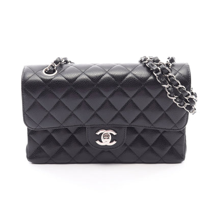 マトラッセ Wフラップ Wチェーンショルダーバッグ キャビアスキン ブラック シルバー金具 シャネル バッグ CHANEL