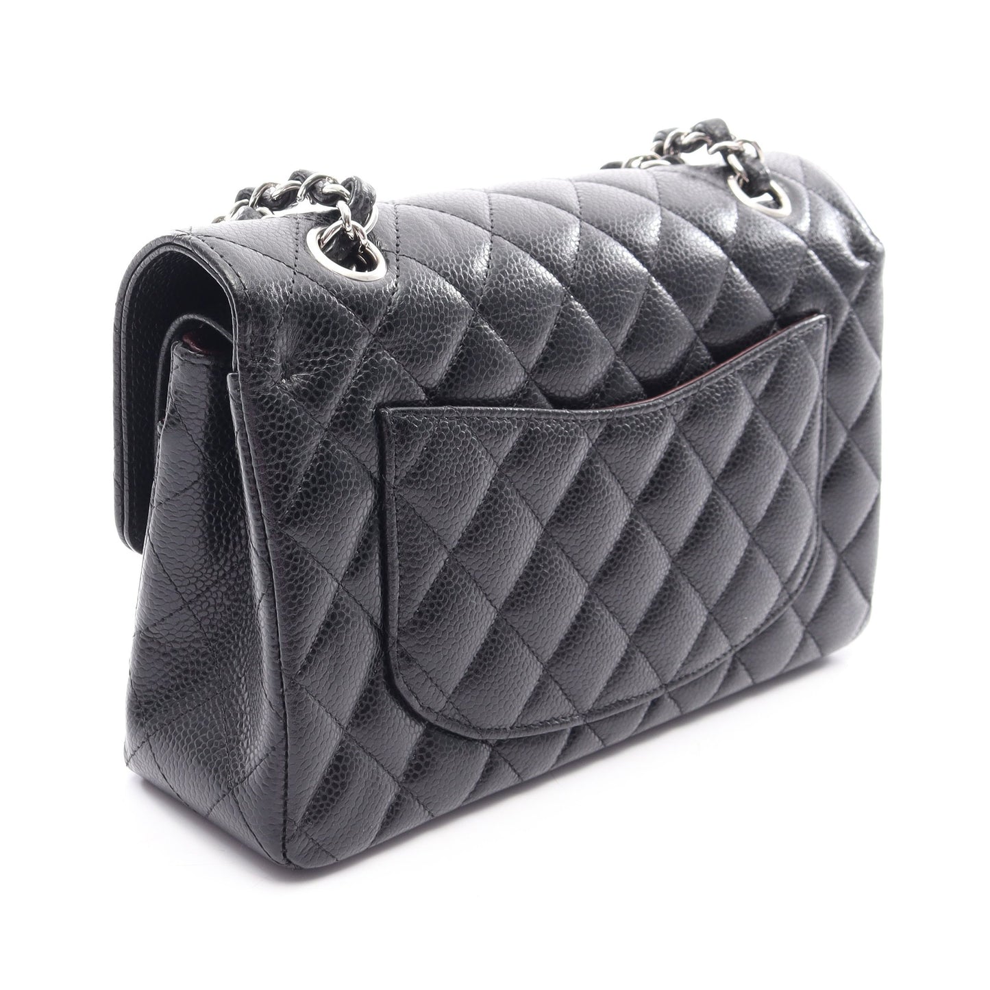 マトラッセ Wフラップ Wチェーンショルダーバッグ キャビアスキン ブラック シルバー金具 シャネル バッグ CHANEL