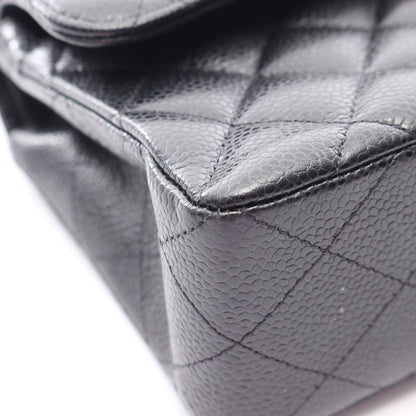 マトラッセ Wフラップ Wチェーンショルダーバッグ キャビアスキン ブラック シルバー金具 シャネル バッグ CHANEL