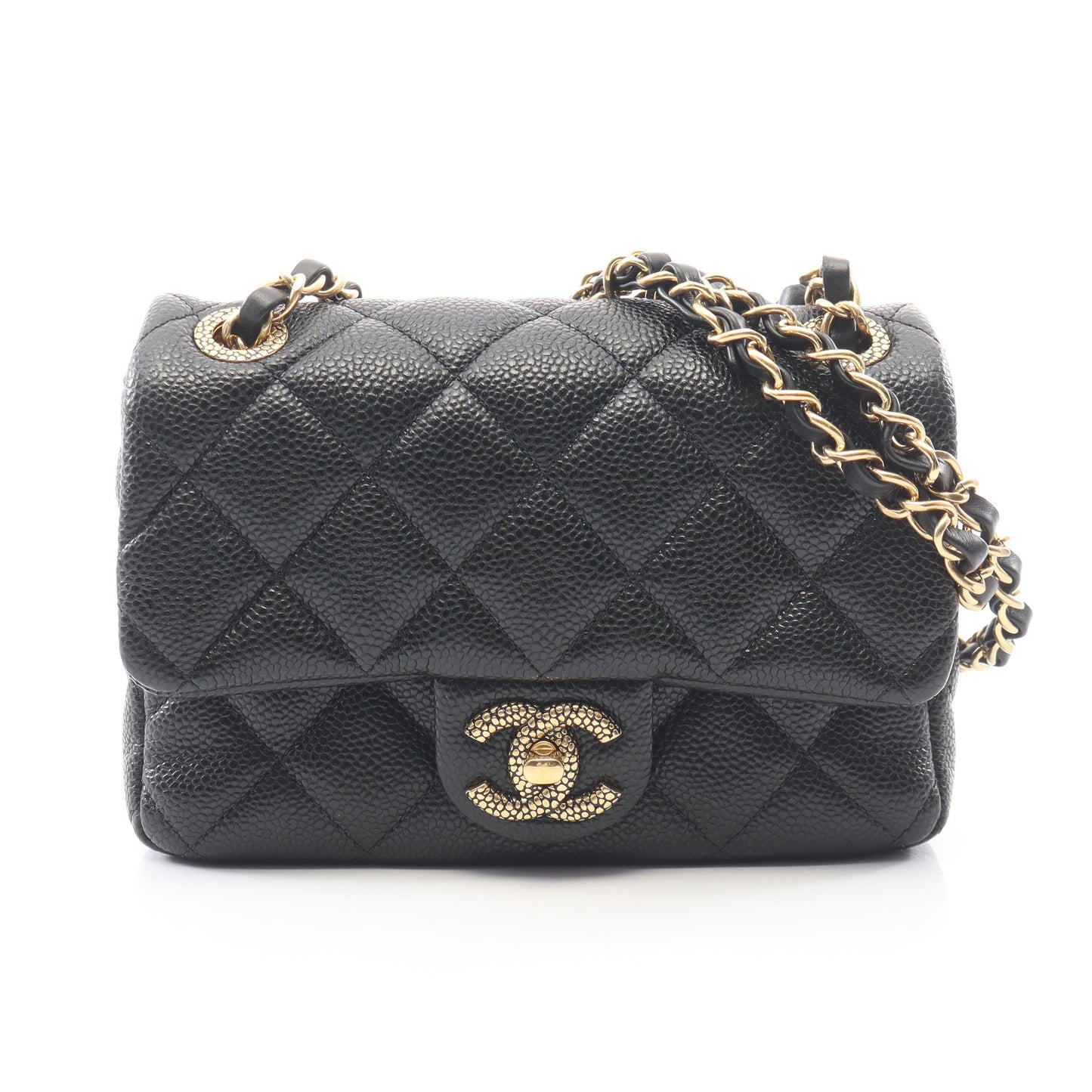 ミニマトラッセ CCスネーク Wチェーンショルダーバッグ キャビアスキン ブラック ゴールド金具 シャネル バッグ CHANEL