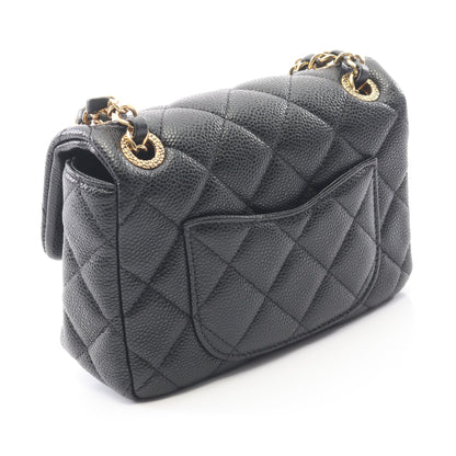 ミニマトラッセ CCスネーク Wチェーンショルダーバッグ キャビアスキン ブラック ゴールド金具 シャネル バッグ CHANEL