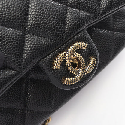 ミニマトラッセ CCスネーク Wチェーンショルダーバッグ キャビアスキン ブラック ゴールド金具 シャネル バッグ CHANEL