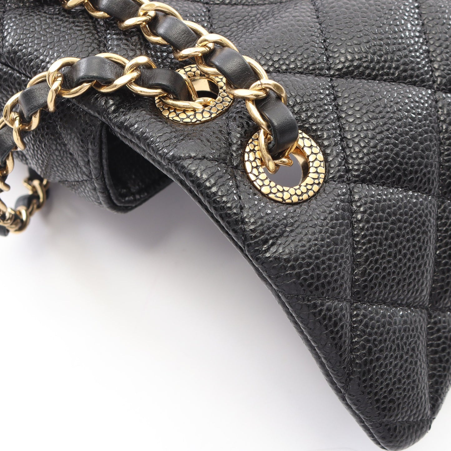 ミニマトラッセ CCスネーク Wチェーンショルダーバッグ キャビアスキン ブラック ゴールド金具 シャネル バッグ CHANEL