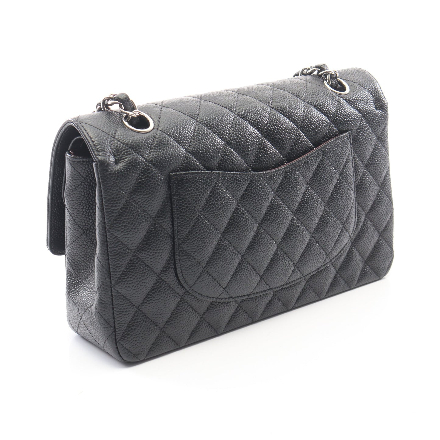 マトラッセ Wフラップ Wチェーンショルダーバッグ キャビアスキン ブラック シルバー金具 シャネル バッグ CHANEL