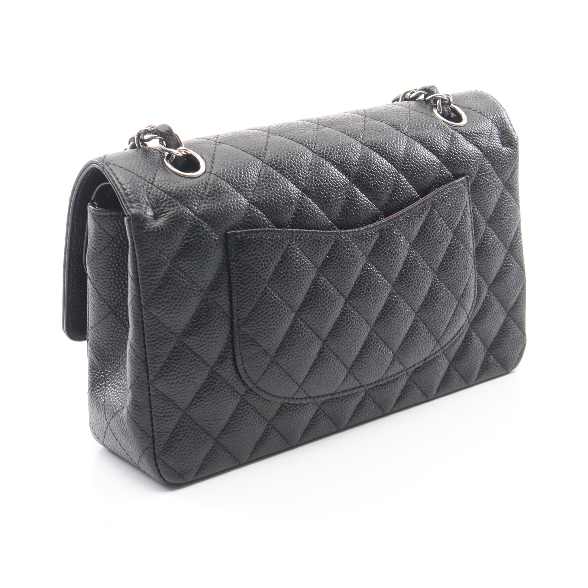 マトラッセ Wフラップ Wチェーンショルダーバッグ キャビアスキン ブラック シルバー金具 シャネル バッグ CHANEL