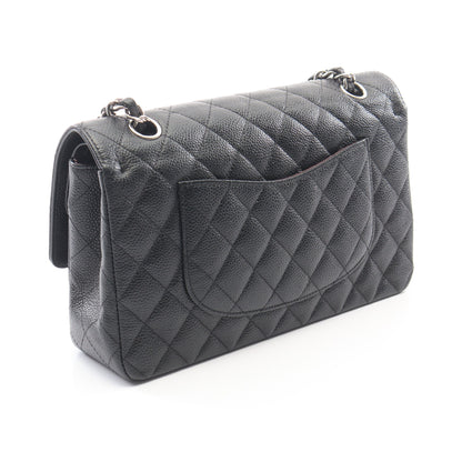マトラッセ Wフラップ Wチェーンショルダーバッグ キャビアスキン ブラック シルバー金具 シャネル バッグ CHANEL