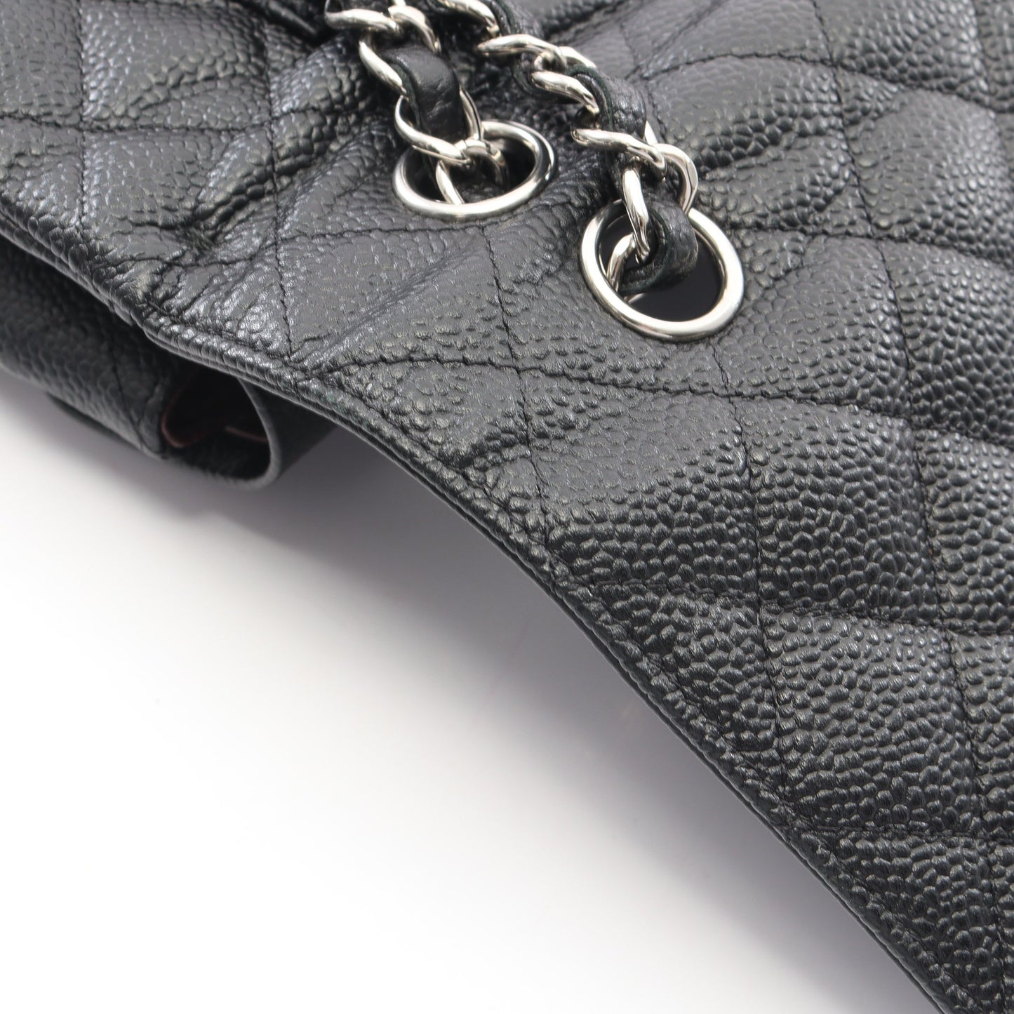 マトラッセ Wフラップ Wチェーンショルダーバッグ キャビアスキン ブラック シルバー金具 シャネル バッグ CHANEL