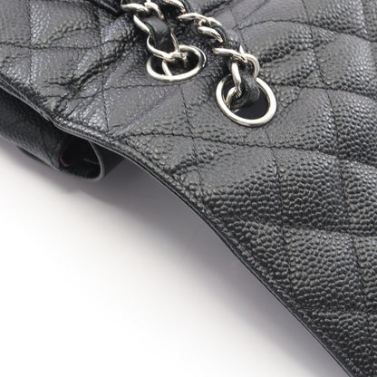 マトラッセ Wフラップ Wチェーンショルダーバッグ キャビアスキン ブラック シルバー金具 シャネル バッグ CHANEL