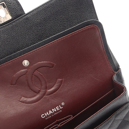 マトラッセ Wフラップ Wチェーンショルダーバッグ キャビアスキン ブラック シルバー金具 シャネル バッグ CHANEL
