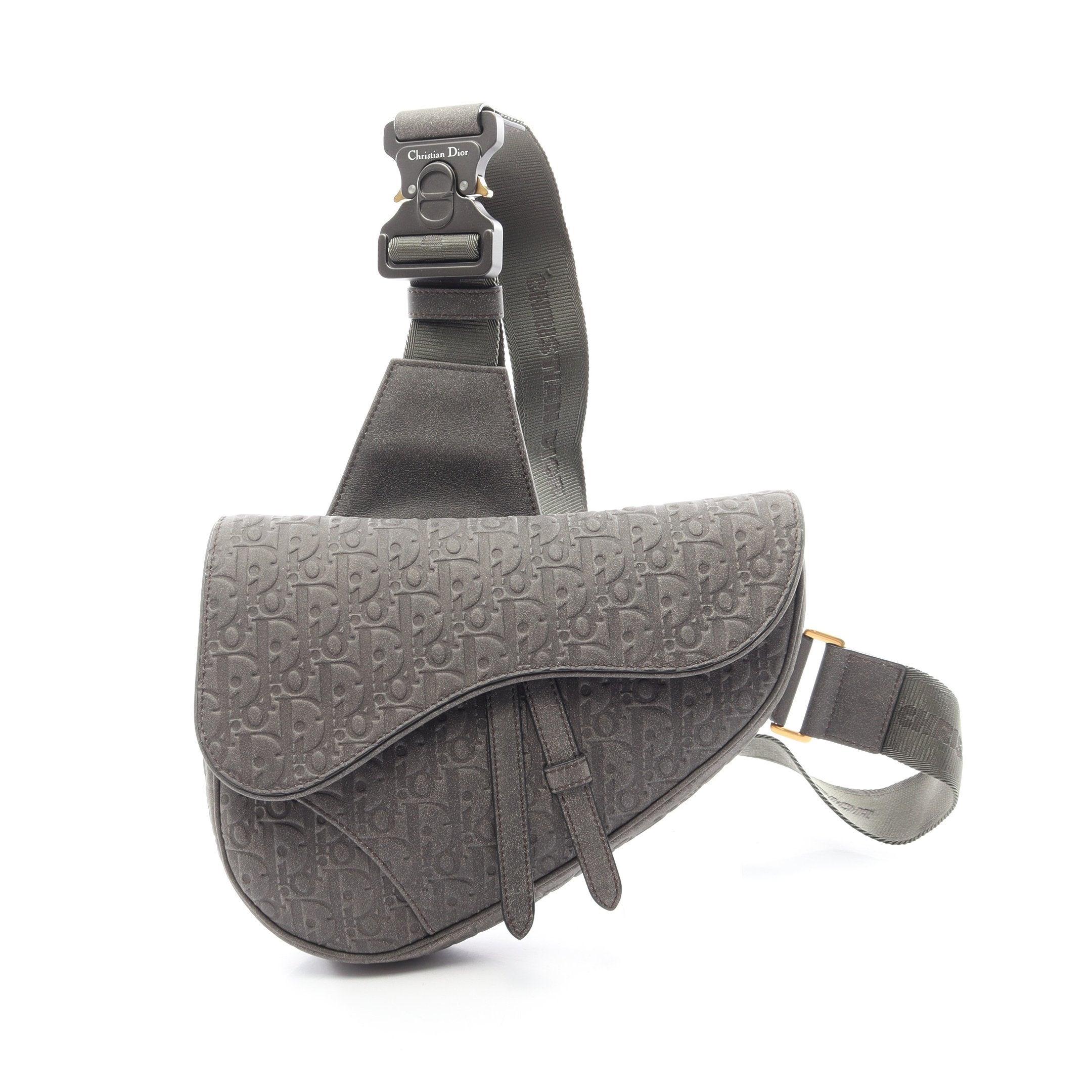 クリスチャンディオール Saddle サドル ベロア ラインストーン ショルダーバッグ グレー【中古】 TEARS ティアーズ サドルバッグ ボディバッグ レザー グレー