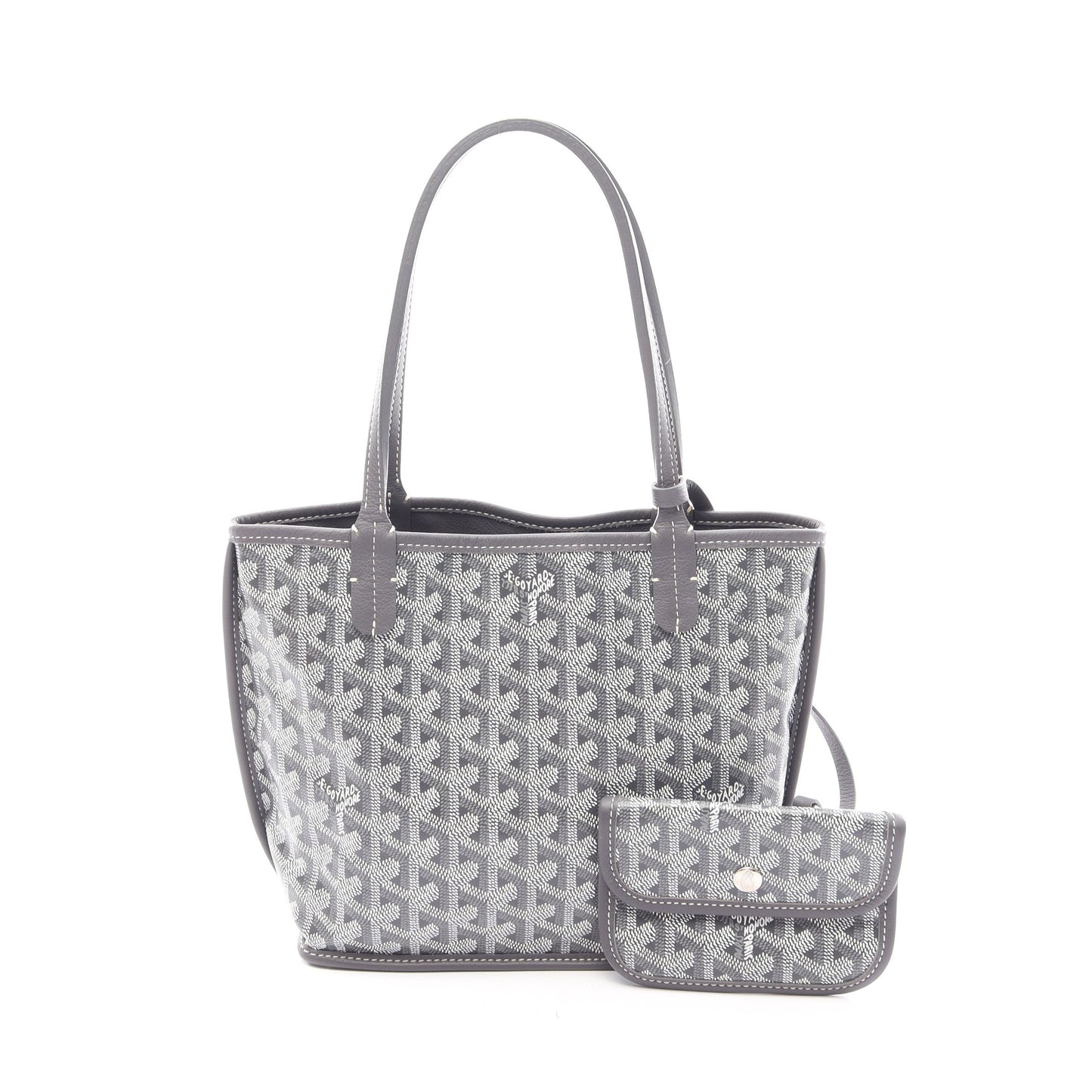アンジュ ミニポーチ リバーシブル ハンドバッグ トートバッグ コーティングキャンバス レザー グレー ゴヤール バッグ GOYARD