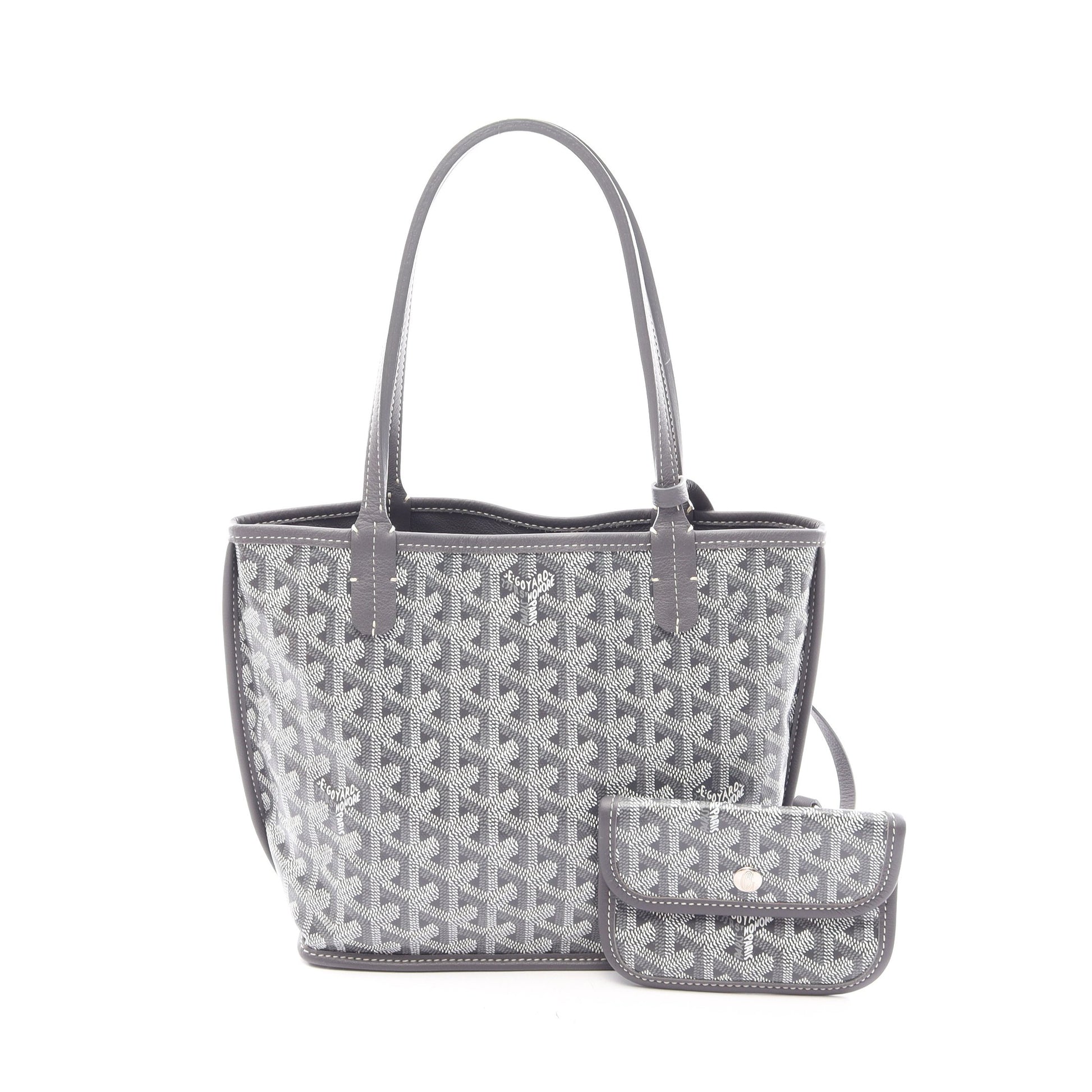 アンジュ ミニポーチ リバーシブル ハンドバッグ トートバッグ コーティングキャンバス レザー グレー ゴヤール バッグ GOYARD