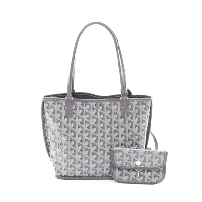 アンジュ ミニポーチ リバーシブル ハンドバッグ トートバッグ コーティングキャンバス レザー グレー ゴヤール バッグ GOYARD