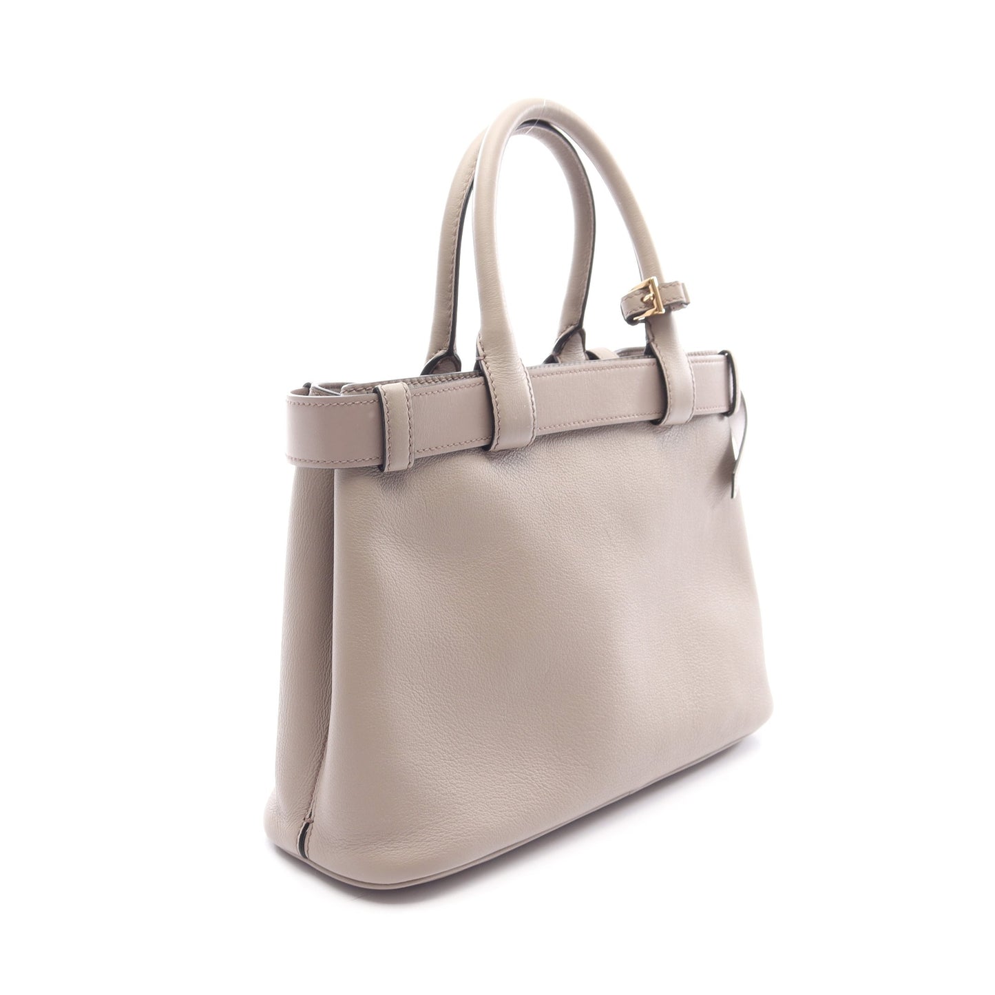 バックル ミディアム 2WAY ハンドバッグ トートバッグ レザー グレーベージュ プラダ バッグ PRADA
