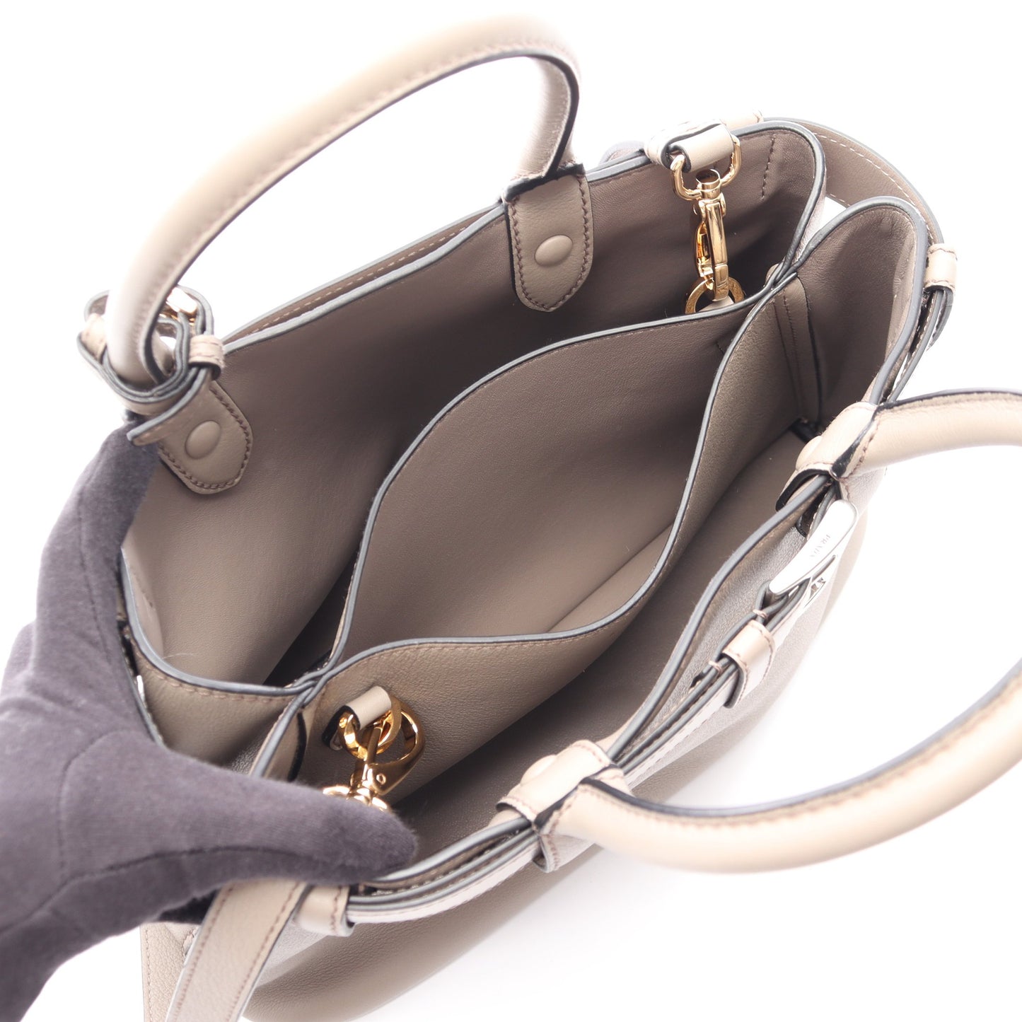 バックル ミディアム 2WAY ハンドバッグ トートバッグ レザー グレーベージュ プラダ バッグ PRADA