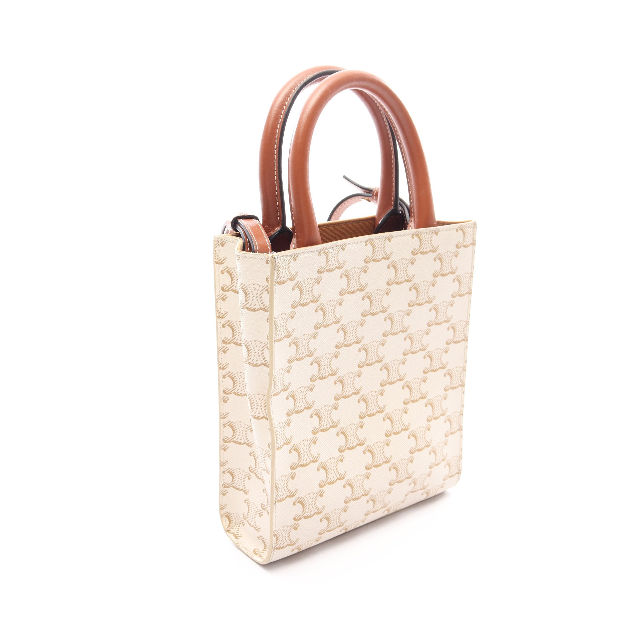 セリーヌ トリオンフ バーティカルカバ 2WAYハンドバッグ ブラウン×ホワイト CELINE（セリーヌ） トリオンフ バーティカルカバ スモール 2WAY