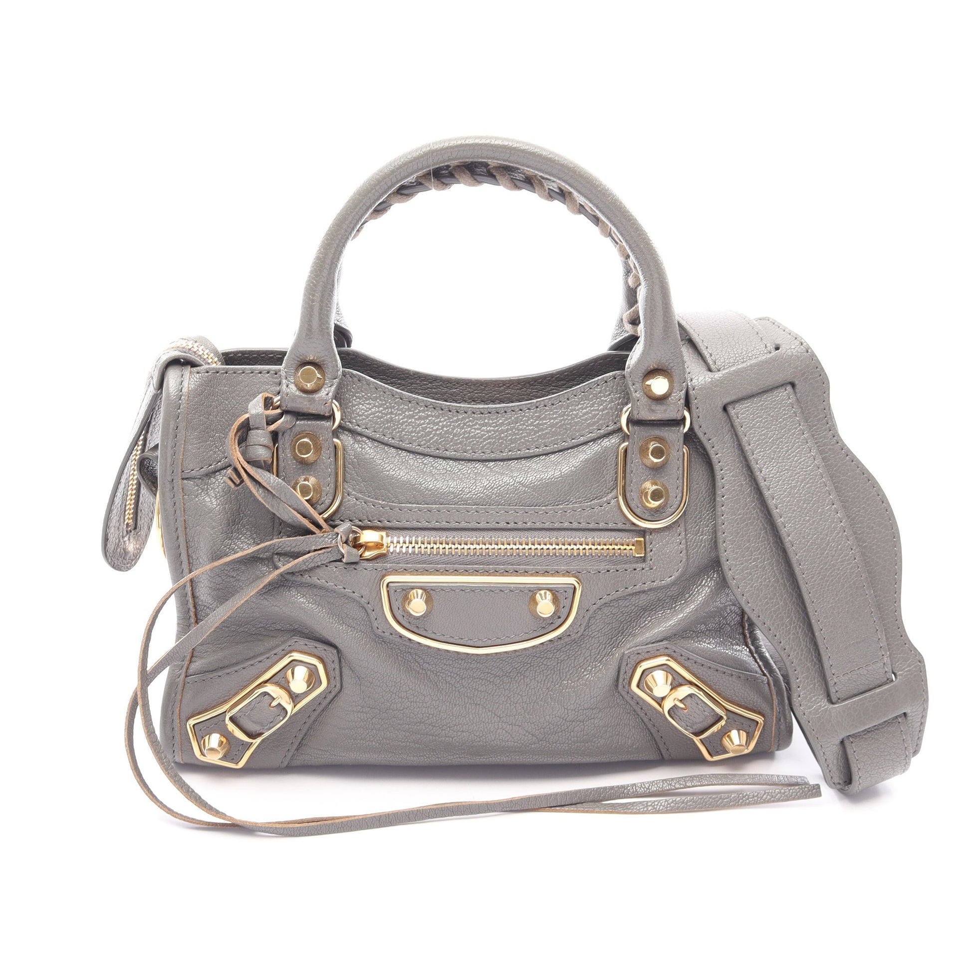 クラシック メタリック エッジ ミニ シティ 2WAY ハンドバッグ レザー グレー バレンシアガ バッグ BALENCIAGA