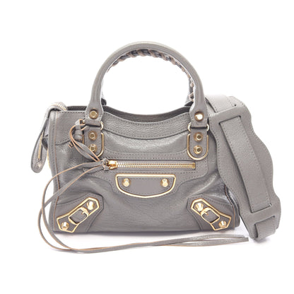 クラシック メタリック エッジ ミニ シティ 2WAY ハンドバッグ レザー グレー バレンシアガ バッグ BALENCIAGA