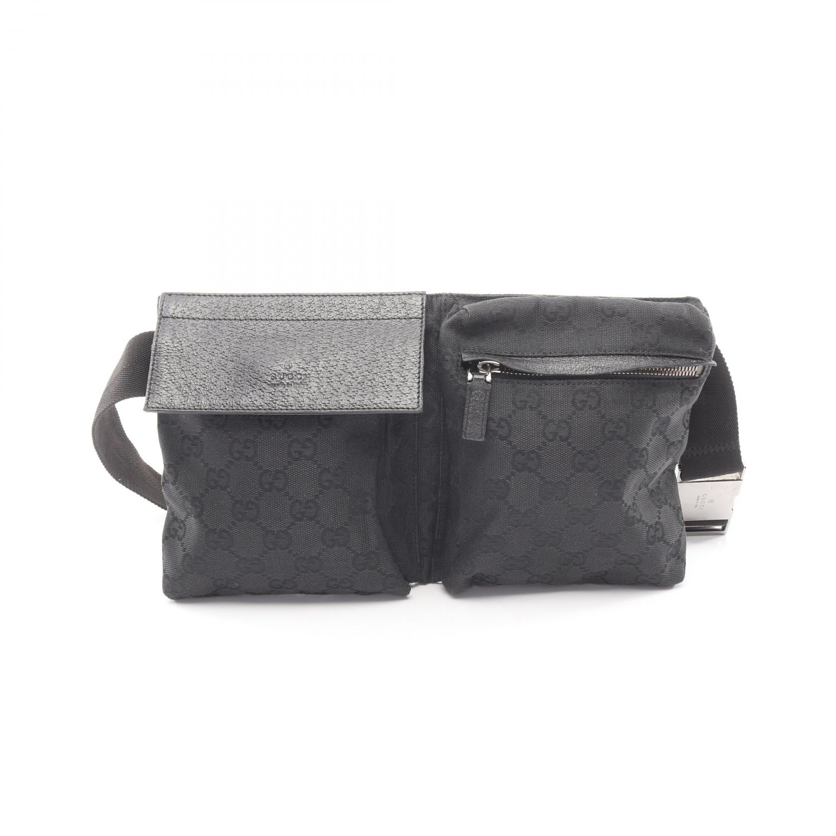 GGキャンバス ボディバッグ ウエストバッグ キャンバス レザー ブラック グッチ バッグ GUCCI