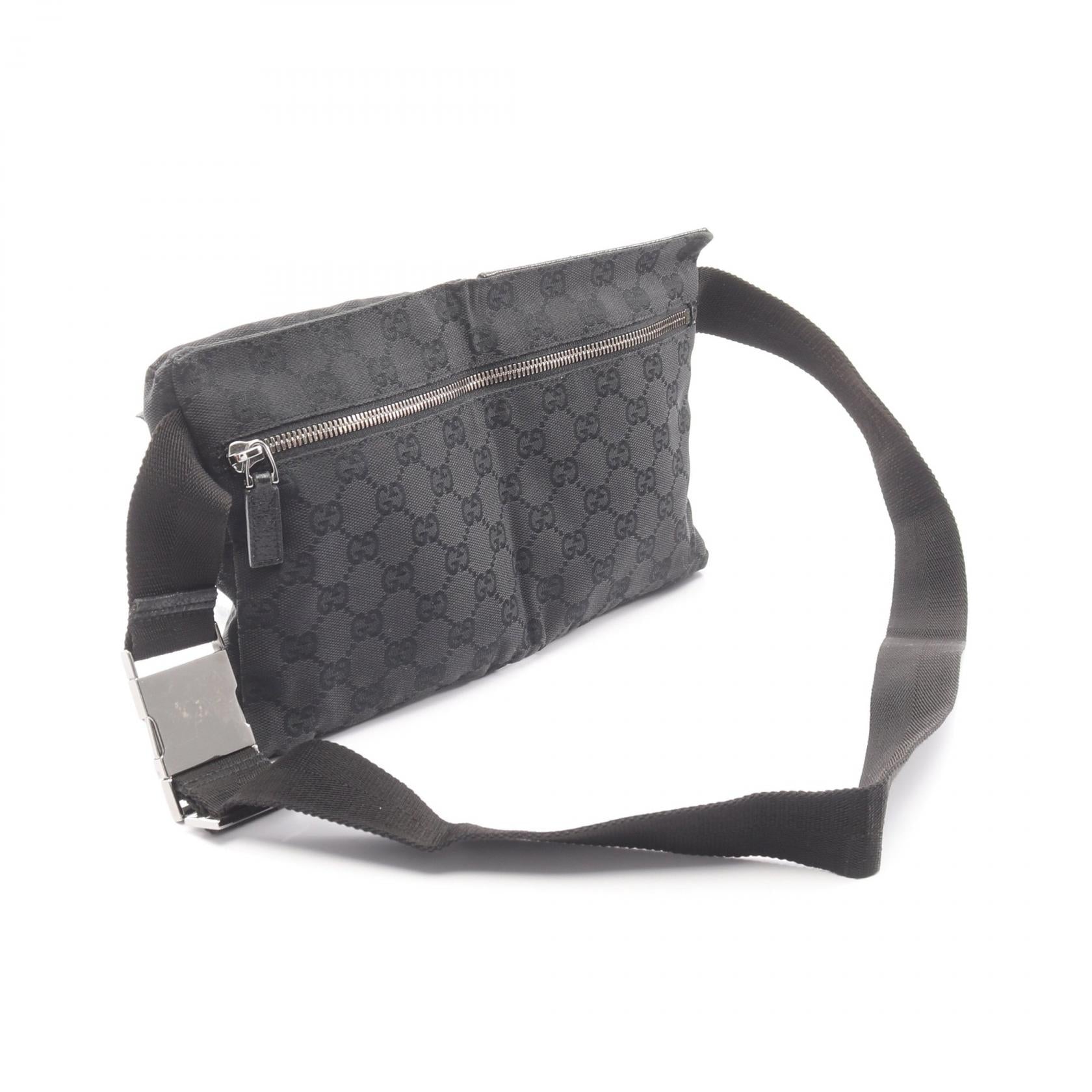 GGキャンバス ボディバッグ ウエストバッグ キャンバス レザー ブラック グッチ バッグ GUCCI