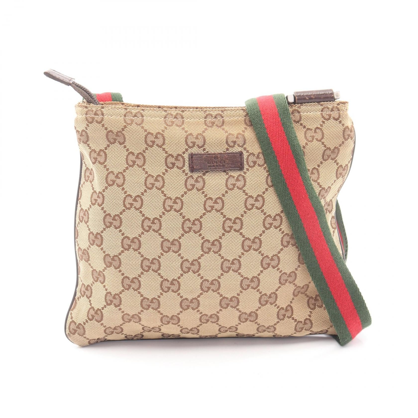 GGキャンバス シェリーライン ショルダーバッグ キャンバス レザー ベージュ ブラウン マルチカラー グッチ バッグ GUCCI