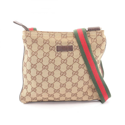 GGキャンバス シェリーライン ショルダーバッグ キャンバス レザー ベージュ ブラウン マルチカラー グッチ バッグ GUCCI