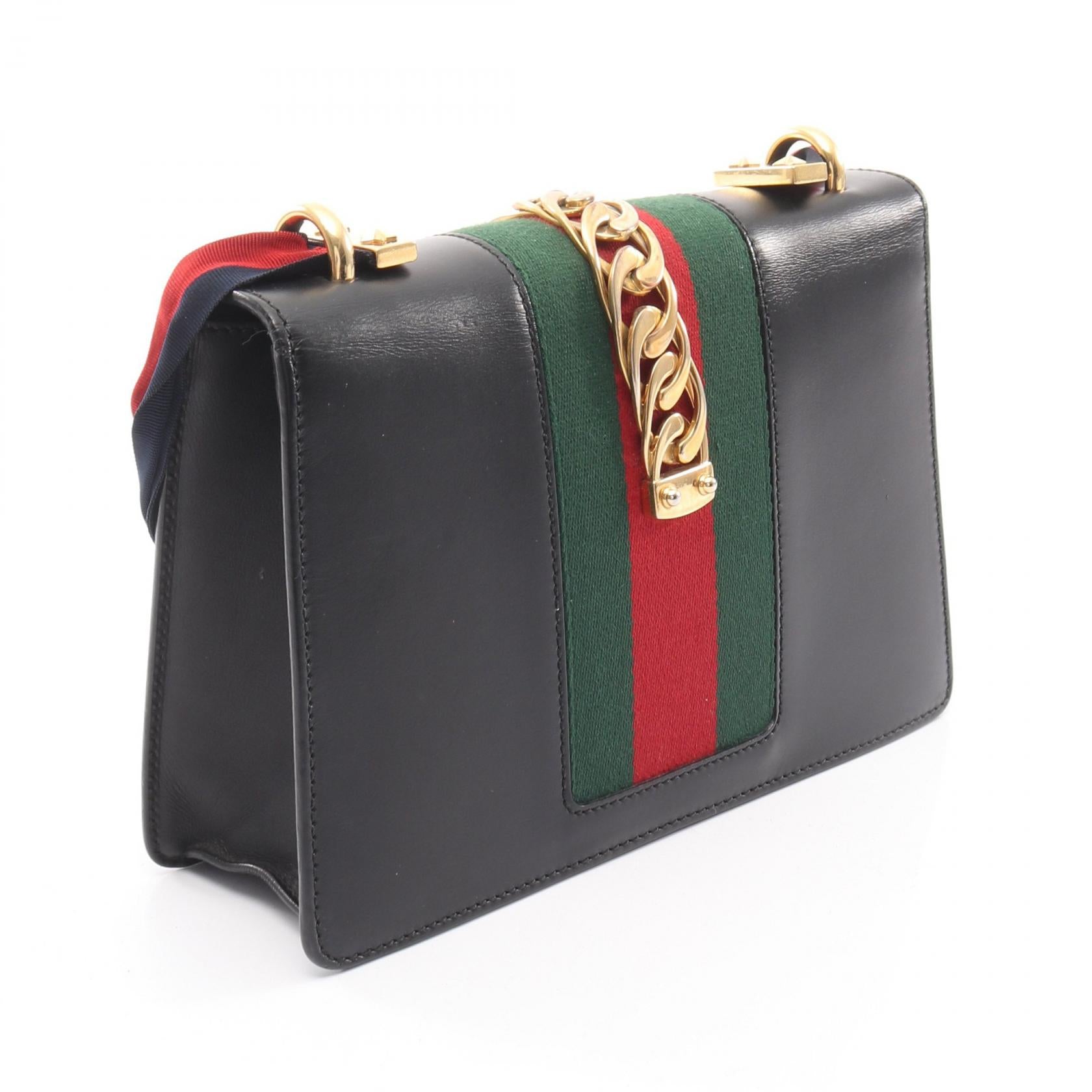 シルヴィ スモール ウェブライン ショルダーバッグ レザー ブラック グリーン レッド グッチ バッグ GUCCI