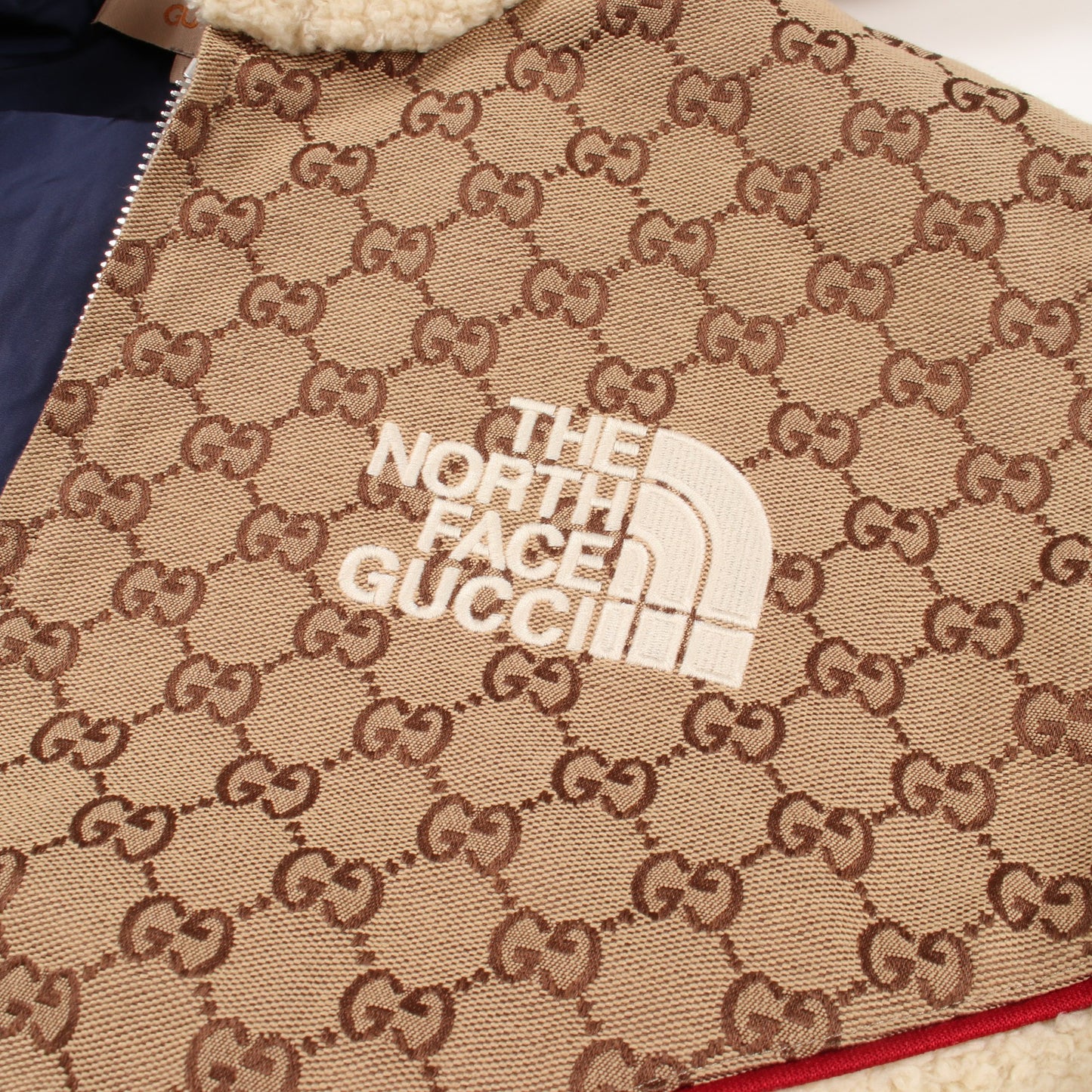 GUCCI × THE NORTH FACE GGキャンバス フード付き ボア ブルゾン コットン ベージュ アイボリー グッチ