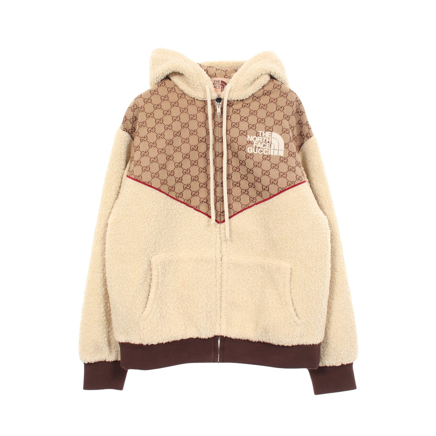 GUCCI × THE NORTH FACE GGキャンバス フード付き ボア ブルゾン コットン ベージュ アイボリー グッチ
