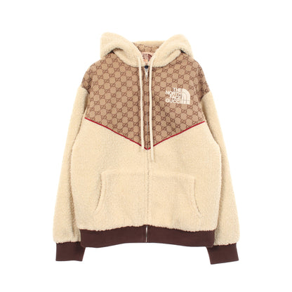 GUCCI × THE NORTH FACE GGキャンバス フード付き ボア ブルゾン コットン ベージュ アイボリー グッチ