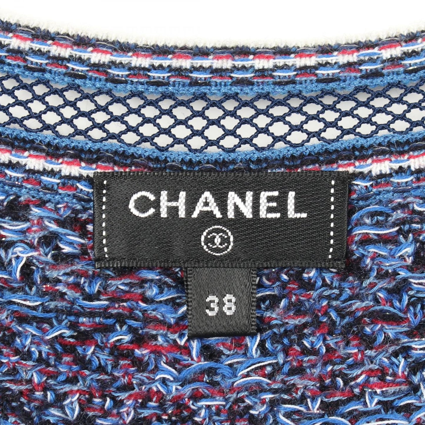 レーストリム Vネック 半袖 ニット コットン カシミヤ ウール ブルー マルチカラー シャネル トップス CHANEL