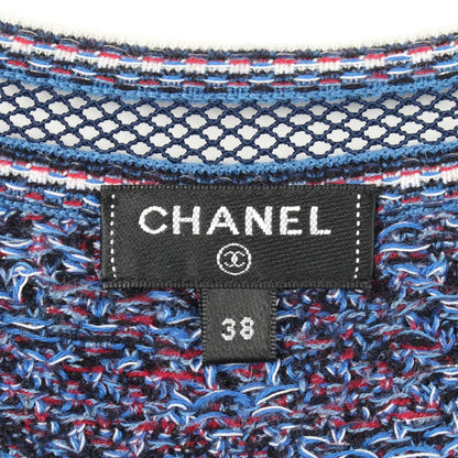 レーストリム Vネック 半袖 ニット コットン カシミヤ ウール ブルー マルチカラー シャネル トップス CHANEL