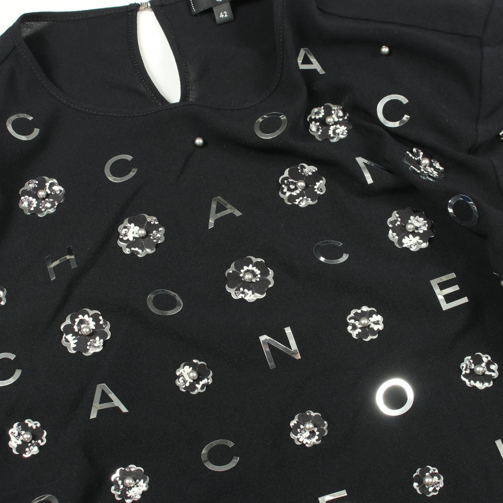 カメリア アイコン パール 半袖 カットソー シルク ブラック シャネル トップス CHANEL
