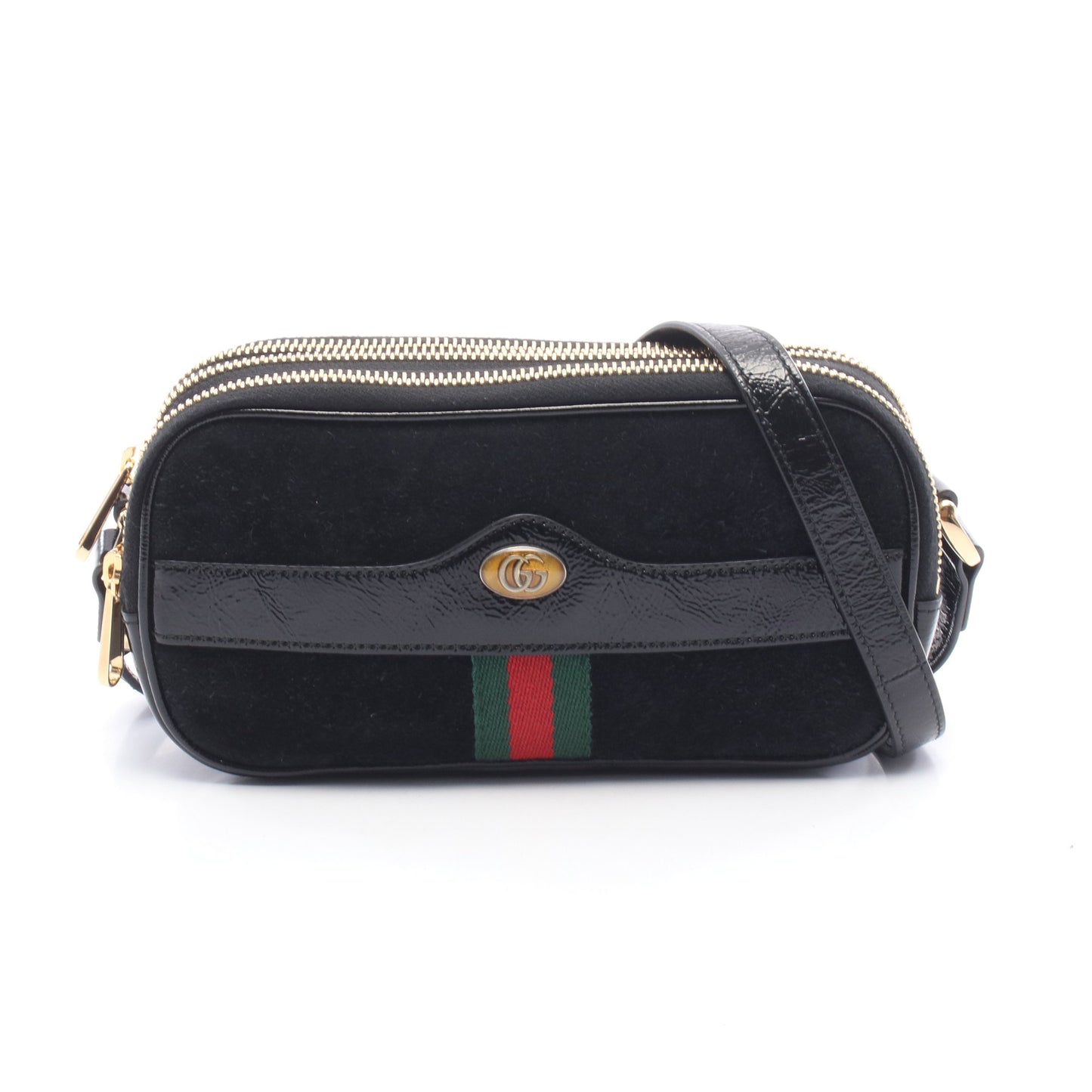 ダブルG ショルダーバッグ スエード エナメルレザー ブラック グッチ バッグ GUCCI