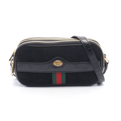 ダブルG ショルダーバッグ スエード エナメルレザー ブラック グッチ バッグ GUCCI
