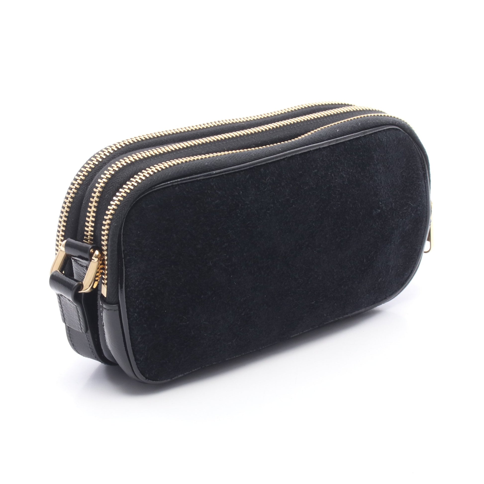 ダブルG ショルダーバッグ スエード エナメルレザー ブラック グッチ バッグ GUCCI