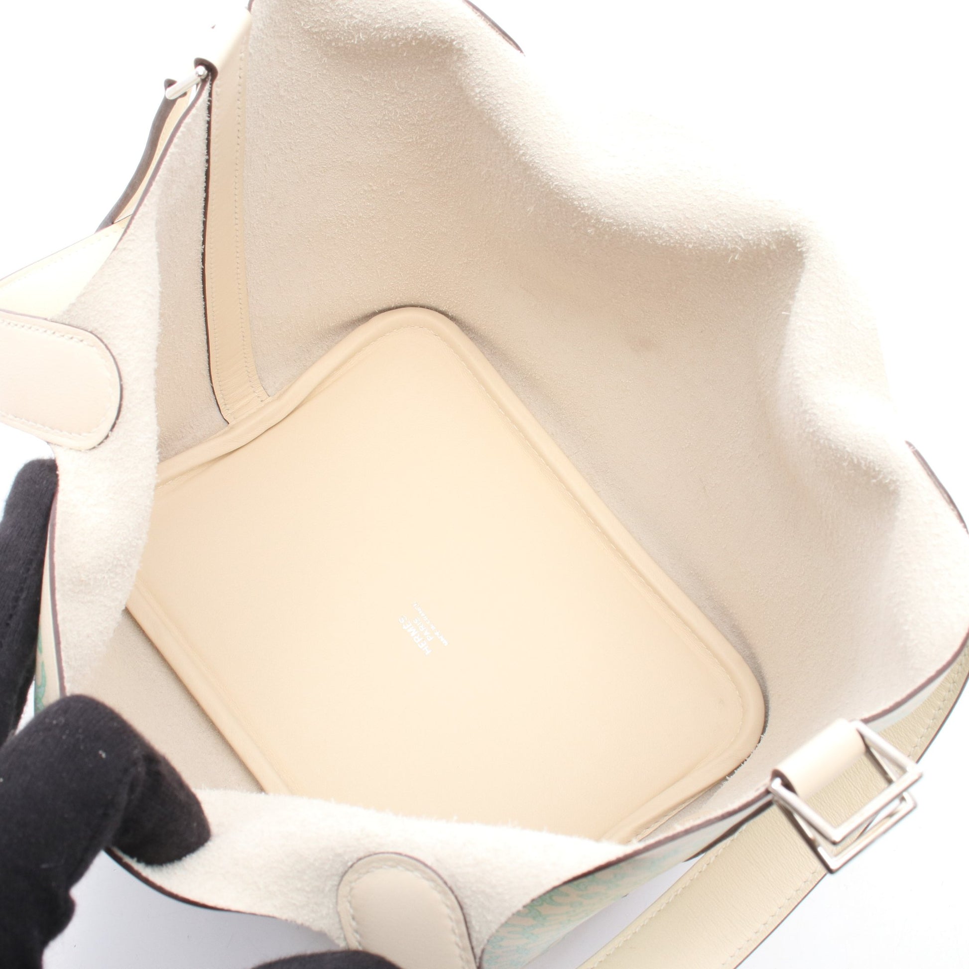ピコタンロックPM ラッキーデイジー ナタ ヴェール ハンドバッグ ヴォースイフト アイボリー グリーン ライトブルー シルバー金具 U刻印 エルメス バッグ HERMES