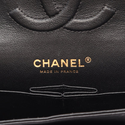 シェブロン Vステッチ Wフラップ Wチェーンショルダーバッグ ラムスキン ブラック ゴールド金具 シャネル バッグ CHANEL