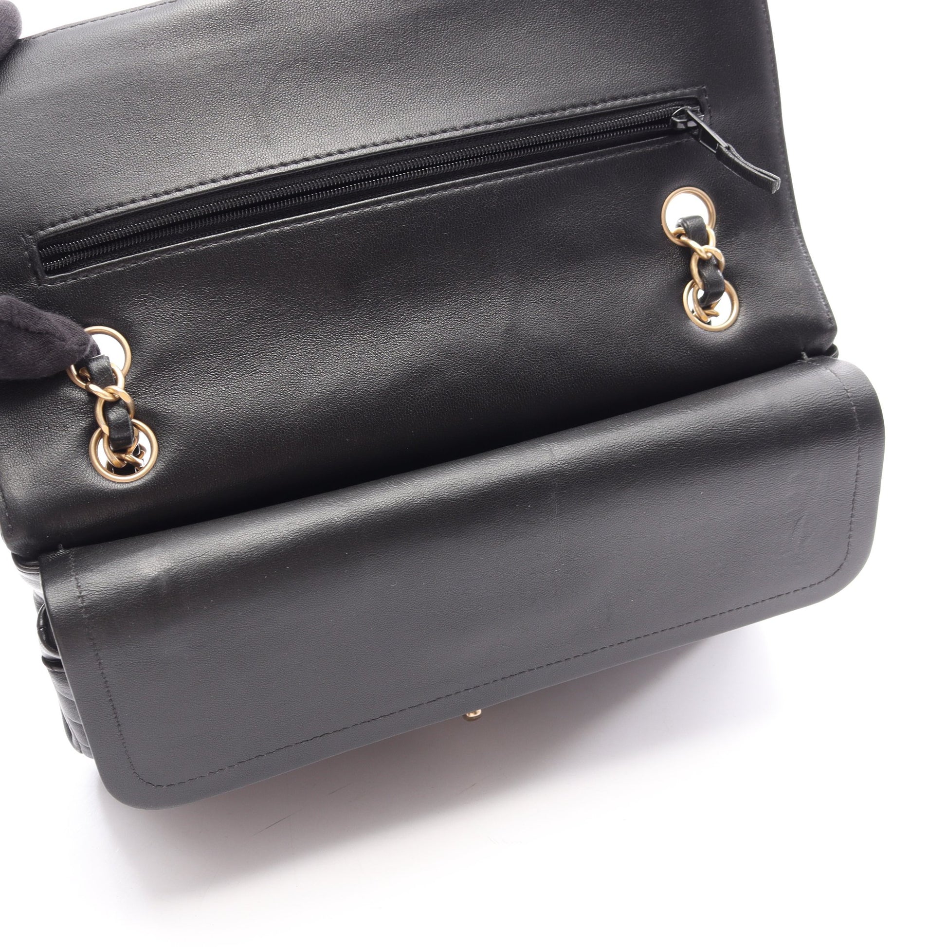 シェブロン Vステッチ Wフラップ Wチェーンショルダーバッグ ラムスキン ブラック ゴールド金具 シャネル バッグ CHANEL