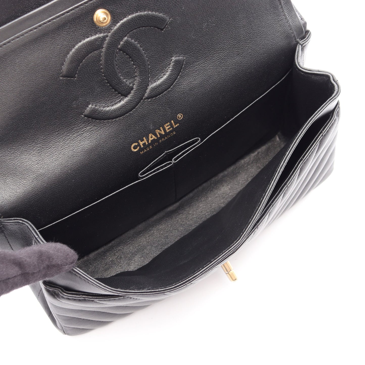 シェブロン Vステッチ Wフラップ Wチェーンショルダーバッグ ラムスキン ブラック ゴールド金具 シャネル バッグ CHANEL