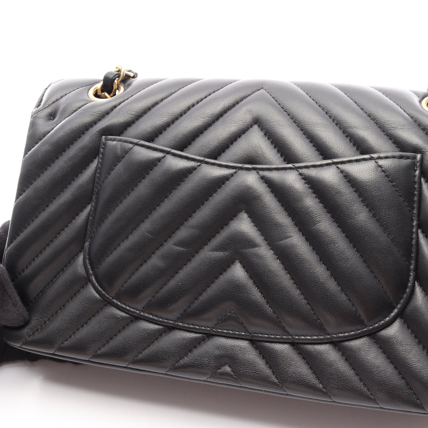 シェブロン Vステッチ Wフラップ Wチェーンショルダーバッグ ラムスキン ブラック ゴールド金具 シャネル バッグ CHANEL
