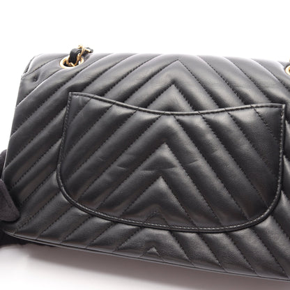 シェブロン Vステッチ Wフラップ Wチェーンショルダーバッグ ラムスキン ブラック ゴールド金具 シャネル バッグ CHANEL
