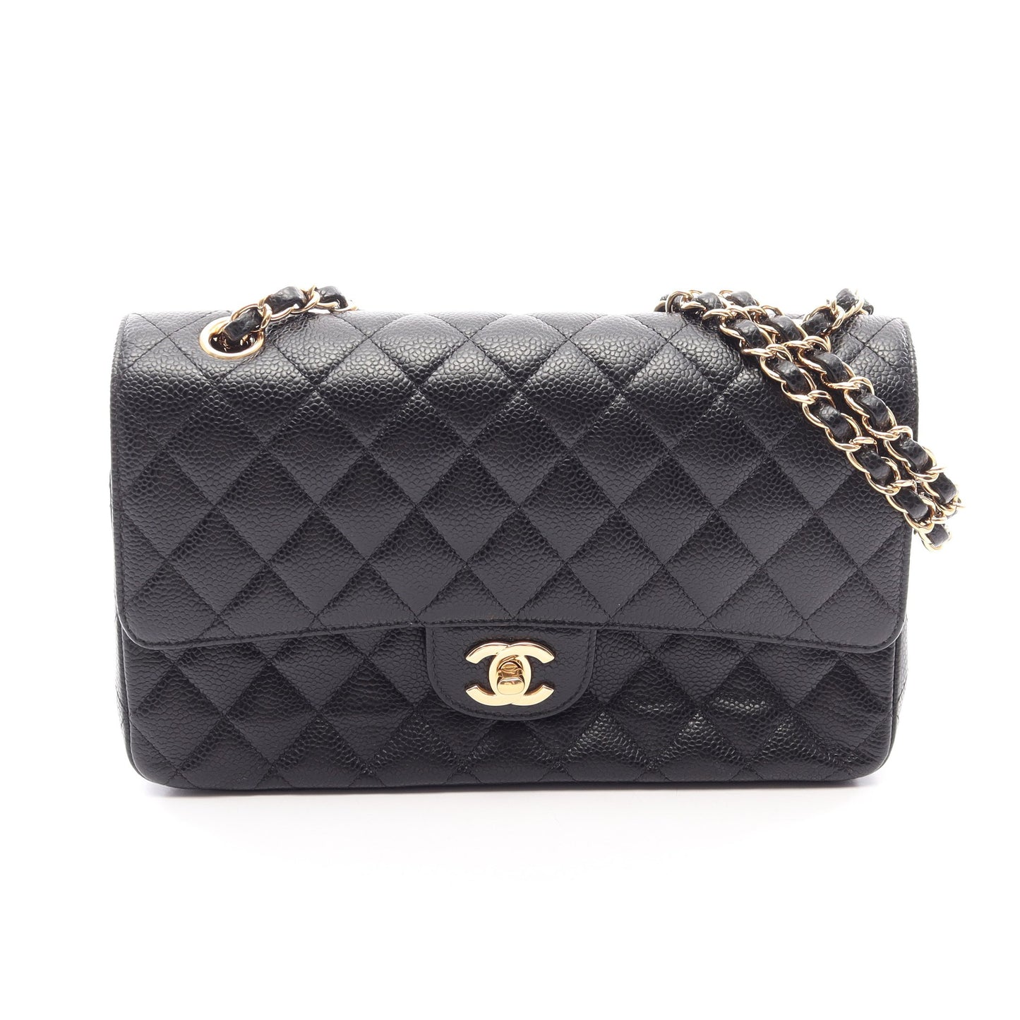マトラッセ Wフラップ Wチェーンショルダーバッグ キャビアスキン ブラック ゴールド金具 シャネル バッグ CHANEL