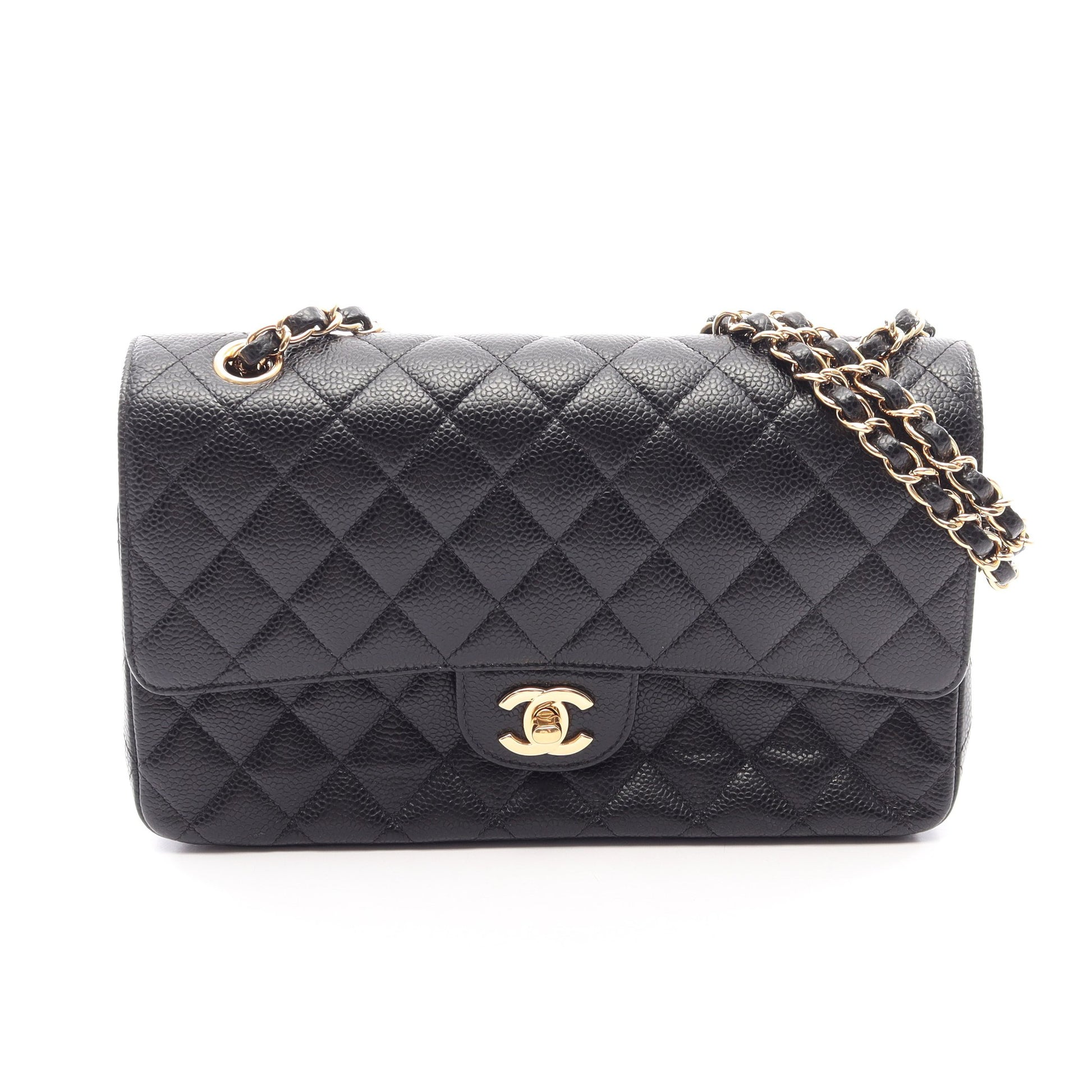 マトラッセ Wフラップ Wチェーンショルダーバッグ キャビアスキン ブラック ゴールド金具 シャネル バッグ CHANEL