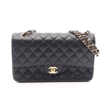 マトラッセ Wフラップ Wチェーンショルダーバッグ キャビアスキン ブラック ゴールド金具 シャネル バッグ CHANEL