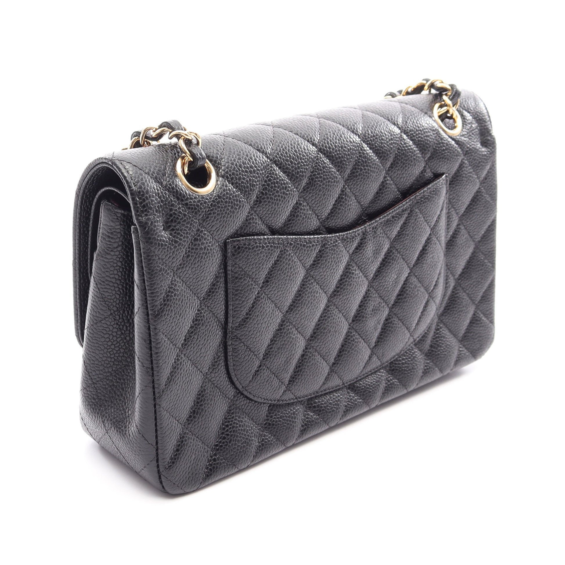 マトラッセ Wフラップ Wチェーンショルダーバッグ キャビアスキン ブラック ゴールド金具 シャネル バッグ CHANEL