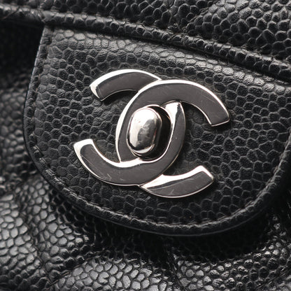 マトラッセ Wフラップ Wチェーンショルダーバッグ キャビアスキン ブラック シルバー金具 シャネル バッグ CHANEL