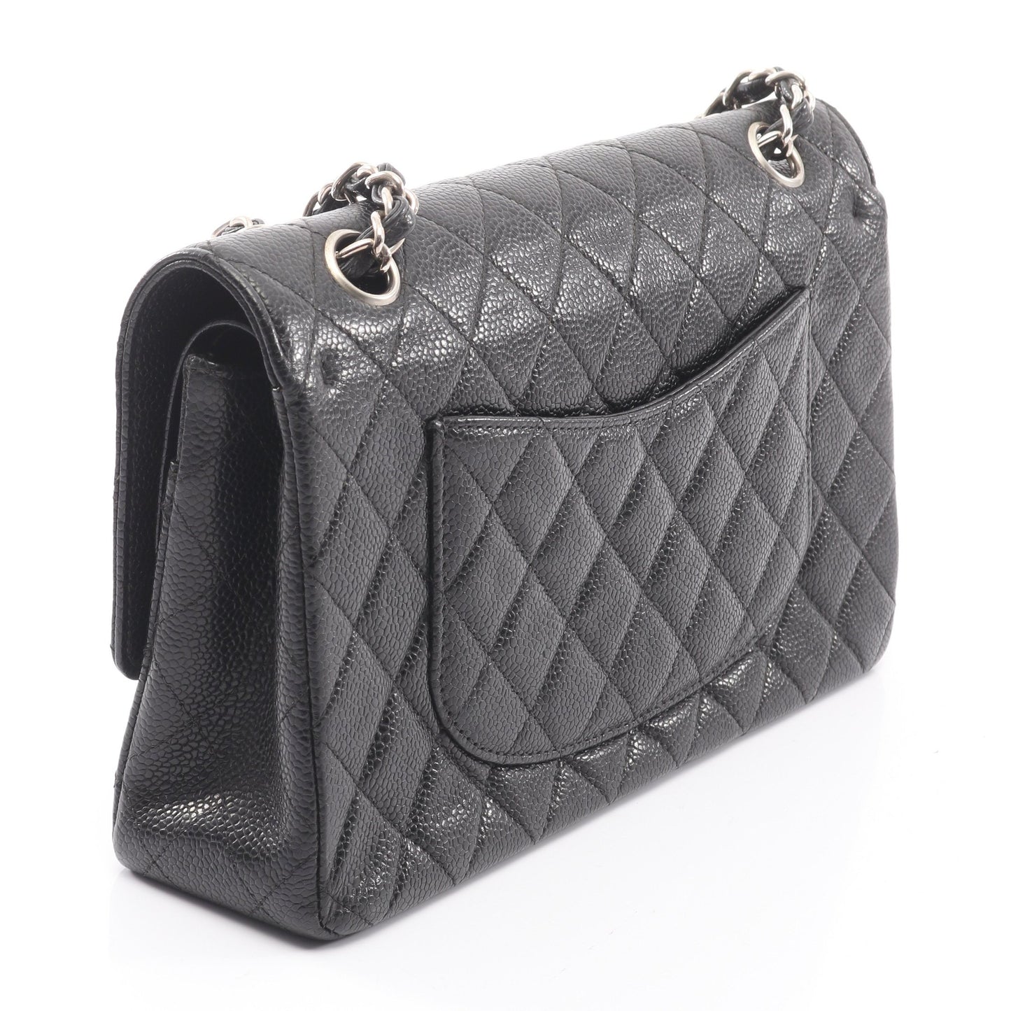 マトラッセ Wフラップ Wチェーンショルダーバッグ キャビアスキン ブラック シルバー金具 シャネル バッグ CHANEL