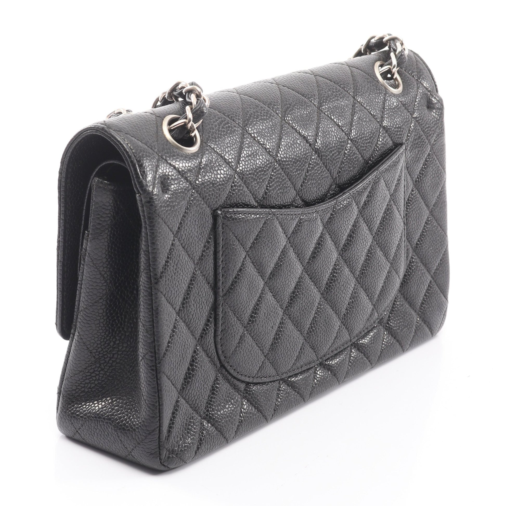 マトラッセ Wフラップ Wチェーンショルダーバッグ キャビアスキン ブラック シルバー金具 シャネル バッグ CHANEL